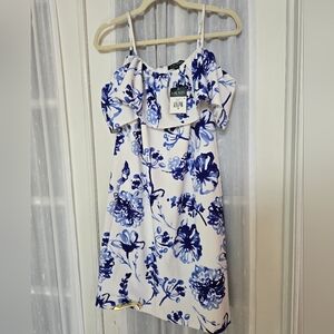 Ralph Lauren Strapless Dress in Blue and White Floral
